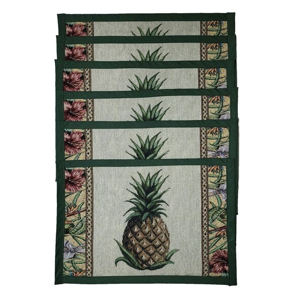 Unbranded Other - New Set of 6 Tapestry Rectangular Placemats Pineapple Tropical Green 19.5"x13.5"